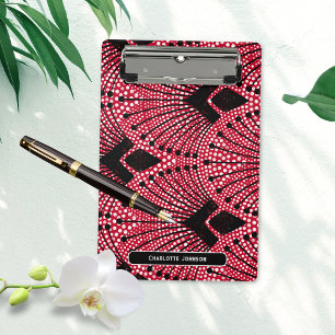 Minicarpeta De Pinza Patrón elegante Art Deco Rojo Blanco Peacock