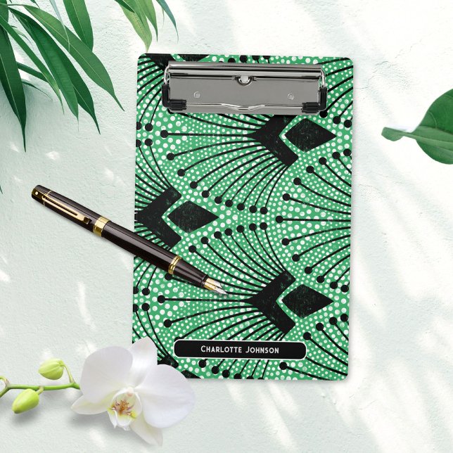 Minicarpeta De Pinza Patrón elegante Art Deco Verde Negro Blanco Peacoc (Elegant Art Deco Green Black White Peacock Pattern Mini Clipboard ©Susanne Sachers - Sunny Mind 🌞)