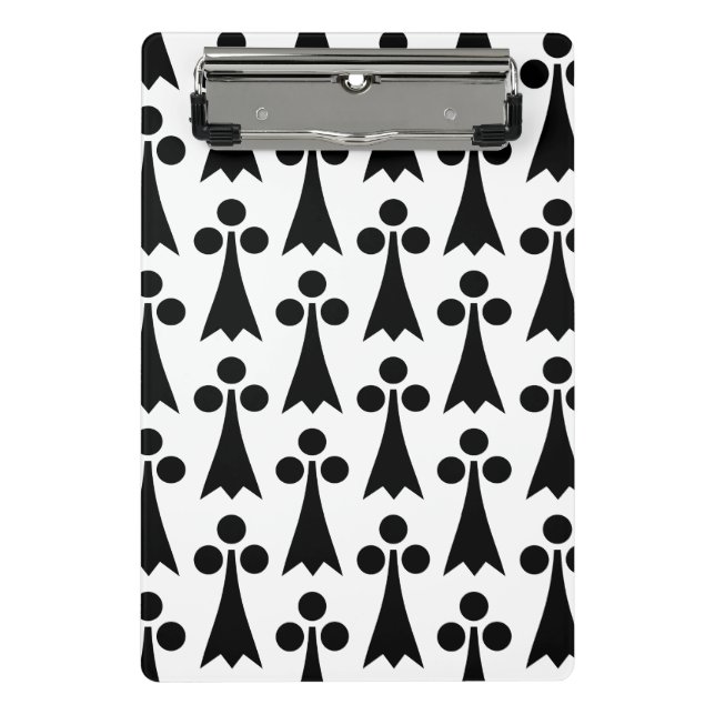 Minicarpeta De Pinza Patrón Ermine, patrón medieval, negro sobre blanco (Anverso)