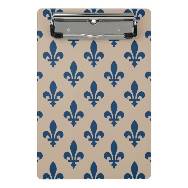 Minicarpeta De Pinza Patrón Fleur de Lis, azul francés real en crema (Anverso)