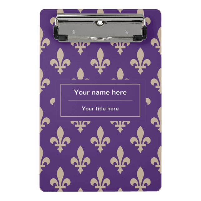 Minicarpeta De Pinza Patrón Fleur de Lis, francés, real, crema, púrpura (Anverso)