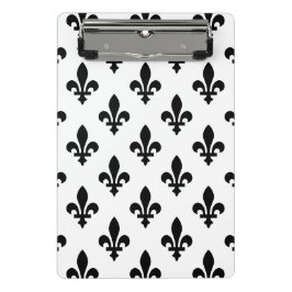 Minicarpeta De Pinza Patrón Fleur de Lis, francés real, negro sobre bla