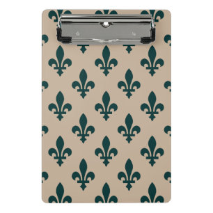Minicarpeta De Pinza Patrón Fleur de Lis, verde francés real en crema