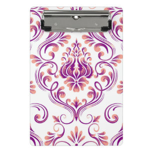 Minicarpeta De Pinza Patrón floral Peach y Purple Damask Elegante