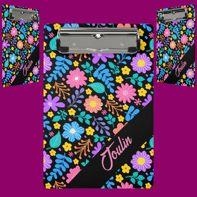 Minicarpeta De Pinza Patrón floral personalizado | Monograma moderno co (Subido por el creador)
