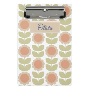 Minicarpeta De Pinza Patrón floral retro de color rosa pastel de mediad