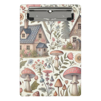 Minicarpeta De Pinza Patrón floral y de hongos Cottagecore