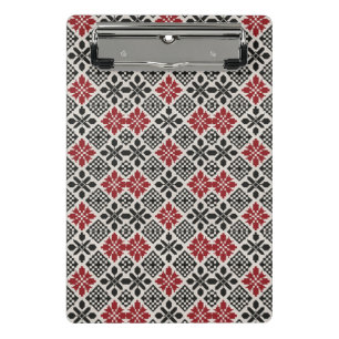 Minicarpeta De Pinza Patrón folclórico geométrico keffiyeh blanco rojo