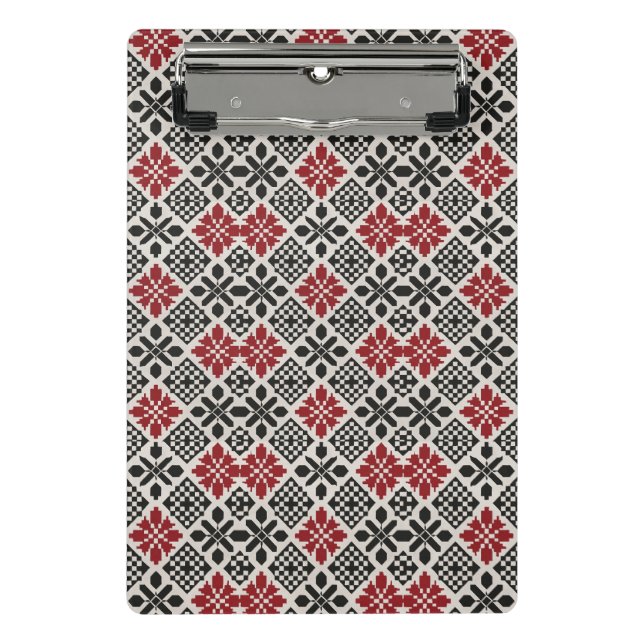 Minicarpeta De Pinza Patrón folclórico geométrico keffiyeh blanco rojo (Anverso)