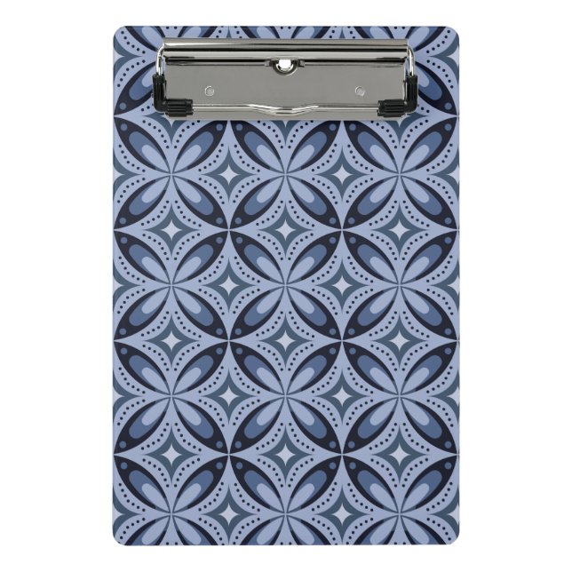 Minicarpeta De Pinza Patrón geométrico azul estilo retro (Anverso)