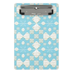 Minicarpeta De Pinza Patrón geométrico azul y blanco