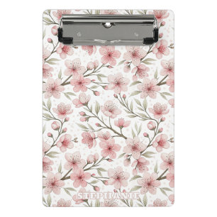 Minicarpeta De Pinza Patrón Sakura de flores de cerezo rosa en blanco (