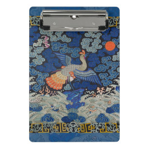 Minicarpeta De Pinza Patrón Vintage Chino de Grulla: Azul Imperial