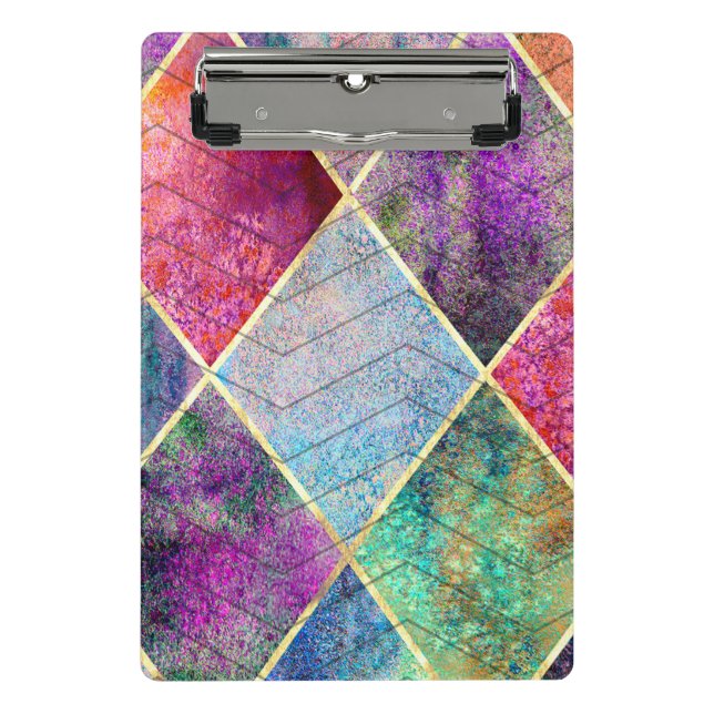 Minicarpeta De Pinza Pearl Harlequin Herringbone Trippy Hippie Rainbow (Anverso)