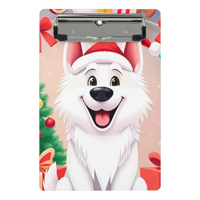Minicarpeta De Pinza Perro Blanco con Gorro de Santa (Anverso)