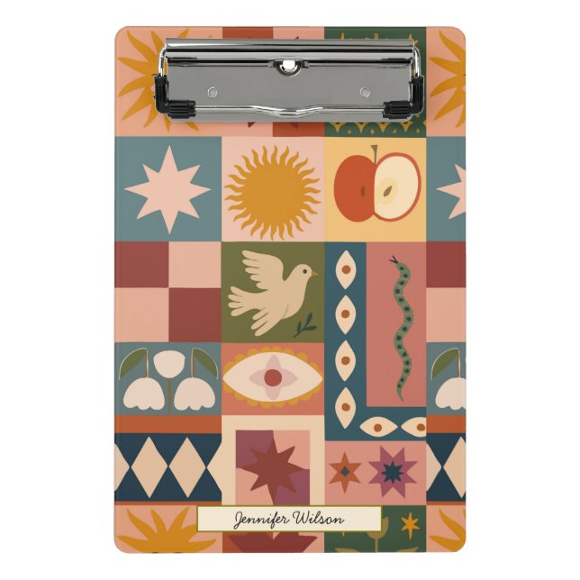 Minicarpeta De Pinza Personalizado Bohemian Patchwork Celestial místico (Anverso)