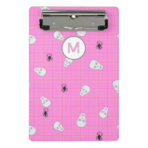 Minicarpeta De Pinza Personalizado Coquette Pink Plaid Halloween Skulls