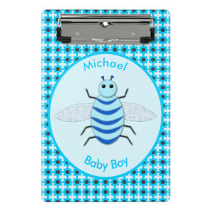 Minicarpeta De Pinza Personalizado de Abeja de Niño Azul