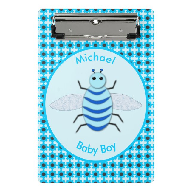 Minicarpeta De Pinza Personalizado de Abeja de Niño Azul (Anverso)