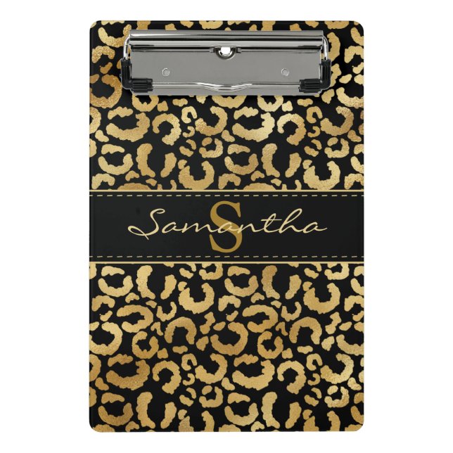 Minicarpeta De Pinza Personalizado de impresión de leopardo dorado (Anverso)