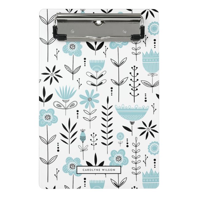 Minicarpeta De Pinza Personalizado de patrón floral azul escandinavo (Anverso)