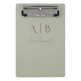 Minicarpeta De Pinza Personalizado moderno Monograma Nombre Dusty Sage
