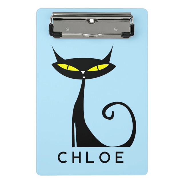 Minicarpeta De Pinza Personalizado Retro Mid Century Gato negro atómico (Anverso)