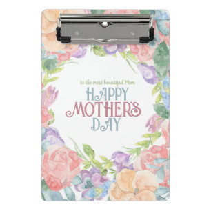 Minicarpeta De Pinza Personalizar cuatro flores acuarela Día de la Madr