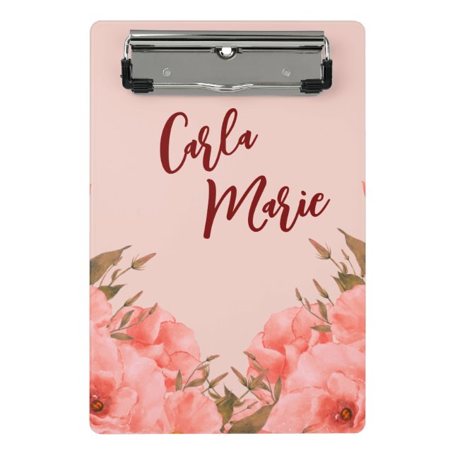 Minicarpeta De Pinza Personalized Mini Clipboard | Pink Floral Design (Anverso)