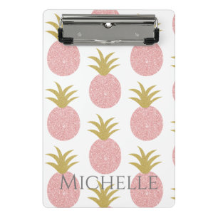 Minicarpeta De Pinza Piña Ananás Rosa Monograma