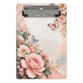 Minicarpeta De Pinza Pink Floral Mini Clipboard – Cute Flower Stationer
