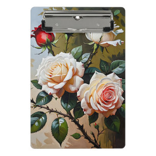 Minicarpeta De Pinza pintura al óleo de rosas blancas y rojas de color
