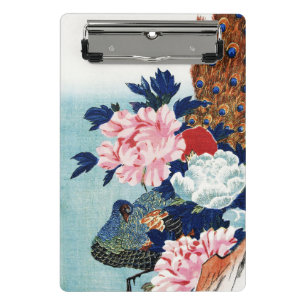 Minicarpeta De Pinza Pintura de flores de pavo real y peonías vintage