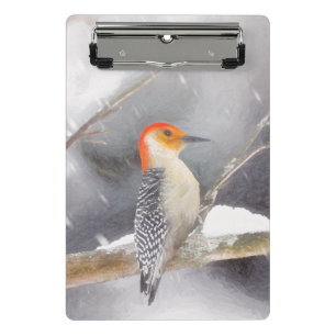 Minicarpeta De Pinza Pintura de pájaro de madera roja
