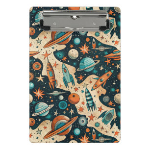 Minicarpeta De Pinza Planetas de Cohete Espacial Retro Guardería Naranj