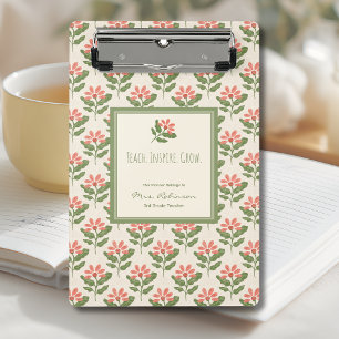 Minicarpeta De Pinza Planificador Personalizado de Profesora de Flores