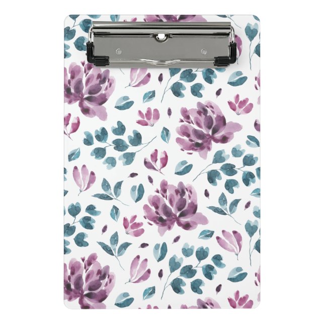 Minicarpeta De Pinza Planner floral acuarela morado (Anverso)