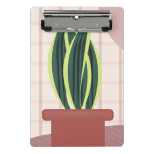Minicarpeta De Pinza Plantas de serpiente sobre fondo rosa Plaid Blush