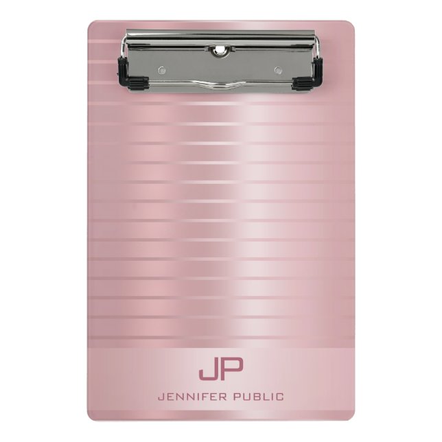 Minicarpeta De Pinza Plantilla de oro glamoroso Rosa Monograma moderno (Anverso)