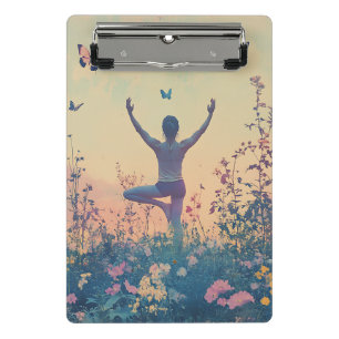 Minicarpeta De Pinza Prado de la puesta de sol Meditación con mariposas