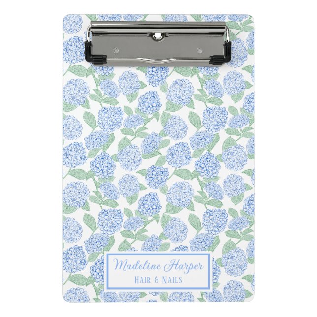 Minicarpeta De Pinza Preppy Blue & Green Hydrangeas Monogram (Anverso)