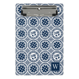 Minicarpeta De Pinza Preppy Pickleball Damask – Navy Dink Motif  