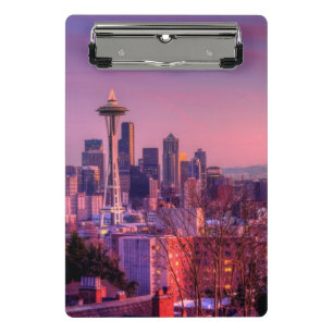 Minicarpeta De Pinza Puesta del sol detrás del horizonte de Seattle de