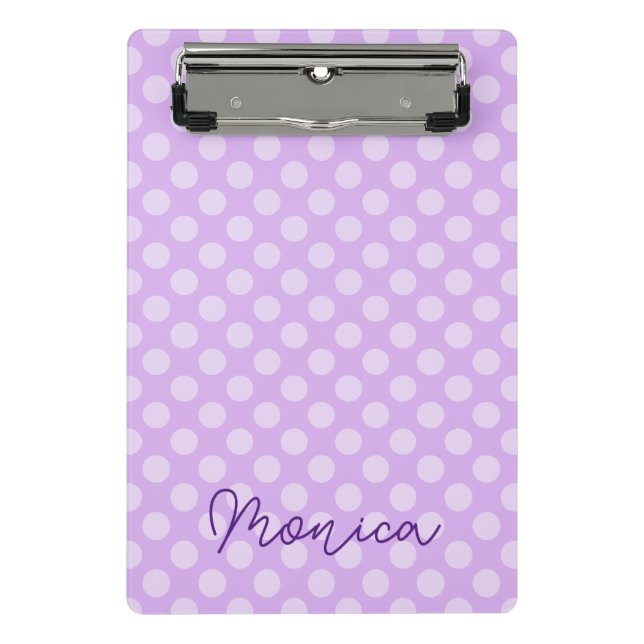 Minicarpeta De Pinza Punto de Polka de Lavanda Pálida Personalizada (Anverso)