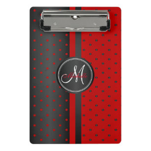 Minicarpeta De Pinza Puntos de Polka Rojo y Negro - Monograma