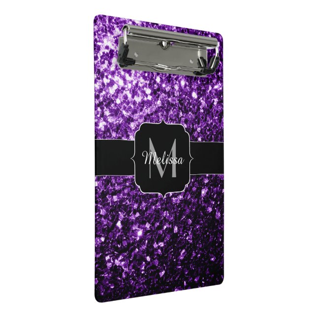 Minicarpeta De Pinza Purpurina brillante oscuro morado chispas Monogram (Angular)