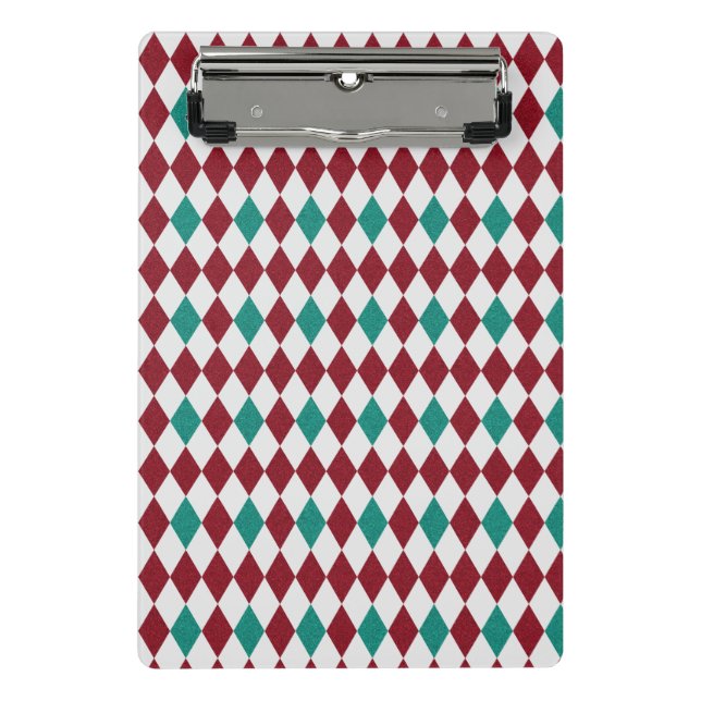 Minicarpeta De Pinza Purpurina de diamantes rojos y azules (Anverso)