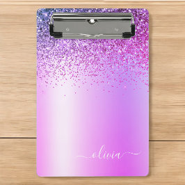 Minicarpeta De Pinza Purpurina de monograma púrpura Sparkle Girly Scrip