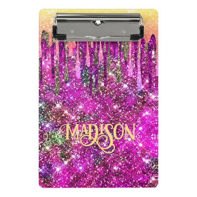 Minicarpeta De Pinza Purpurina púrpura singulares  dorados monograma (Anverso)