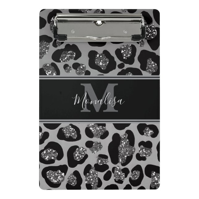 Minicarpeta De Pinza purpurinoso negro y plateado monogramado personali (Anverso)